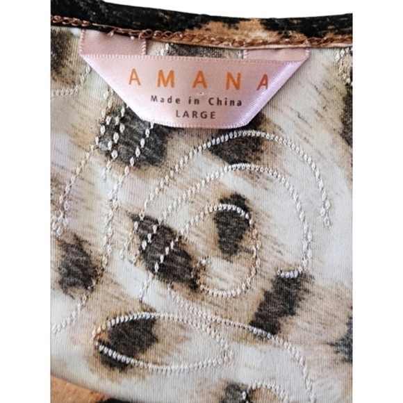 Amana Leopard Animal Print Embroidered Tie-Sleeve Tunic Top Women's L - Picture 7 of 11